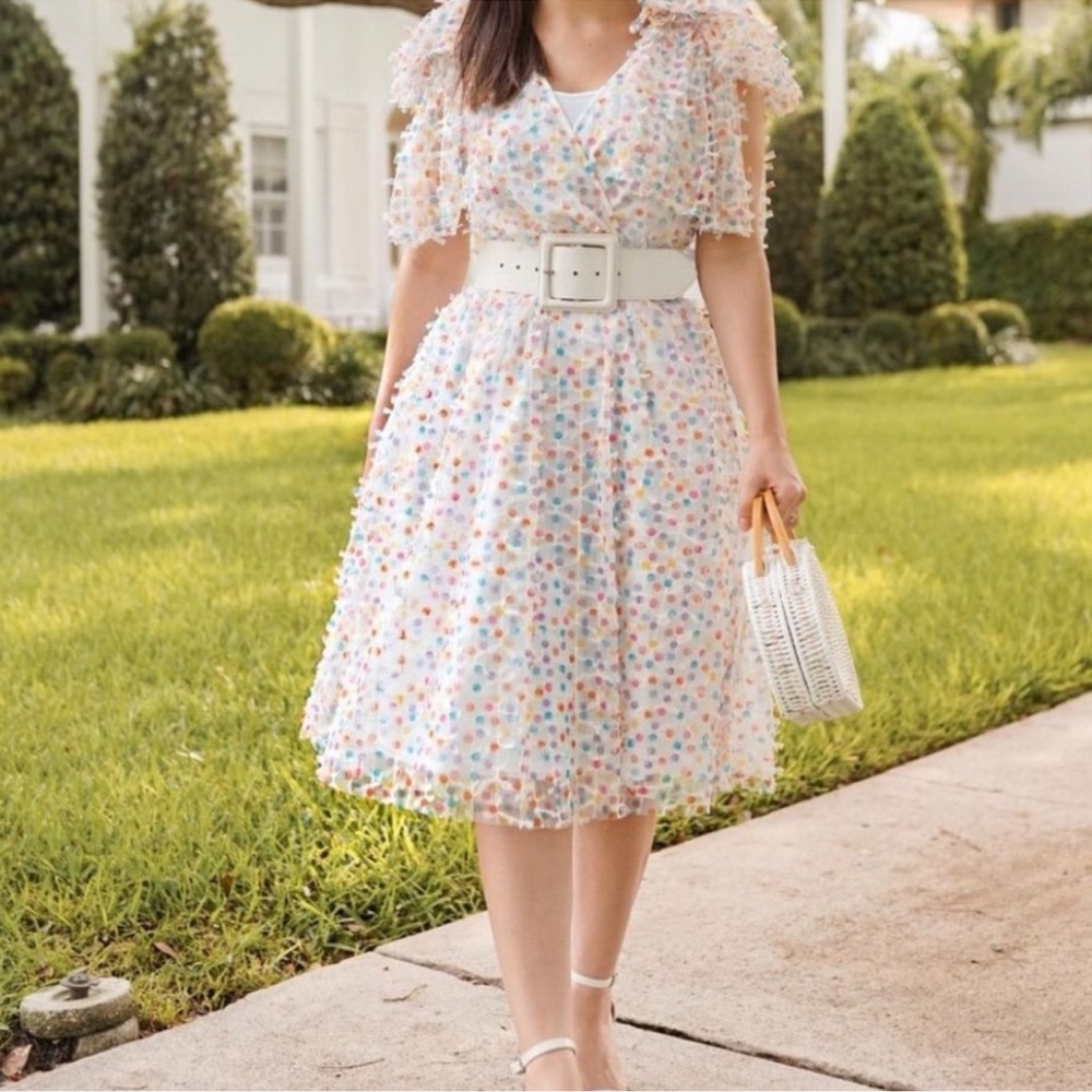 Halogen X Atlantic Pacific Polka Dot Rainbow Midi Dress - Picture 2 of 10